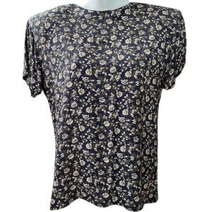 1990s Vintage Liz Claiborne Navy Floral Blouse Size 4